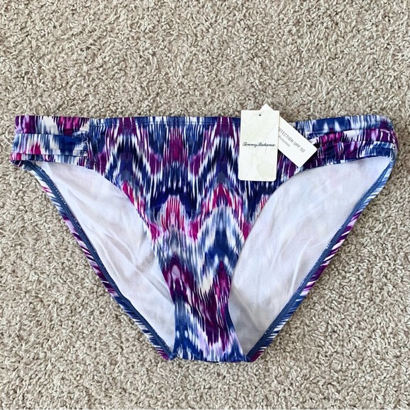 Tommy Bahama Ikat Mirage Side Shirred Bikini Bottom in Blue Monday - Picture 4 of 10